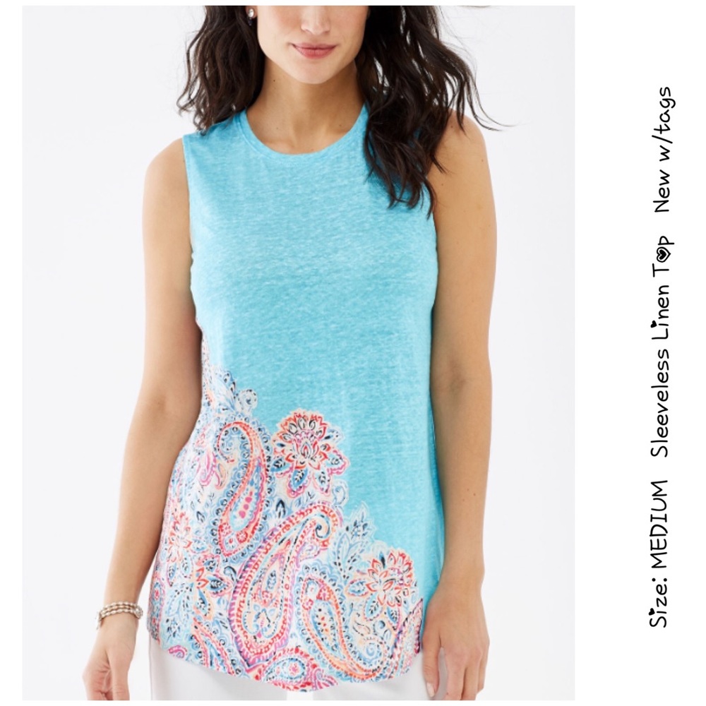 J. Jill Linen Blend Tank MEDIUM NWT ISLAND BLUE DELANCY PAISLEY